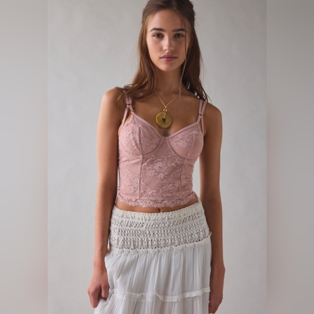 UO Almost Midnight Pink Lace Corset Top